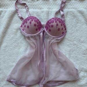 victoria’s secret purple lavender padded cup rhinestone floral bustier vest top
